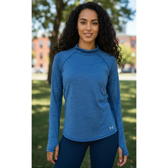 Under Armour Tops - Under Armour AllSeasonGear Top Women's Size M Fitted Mock Neck Blue Long Sleeve